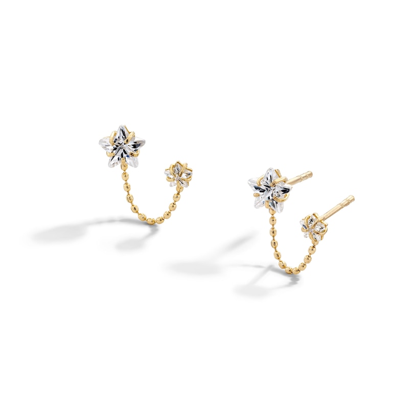 Cubic Zirconia Star and Chain Drop Earrings in 10K Gold