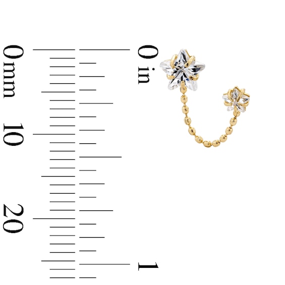 Cubic Zirconia Star and Chain Drop Earrings in 10K Gold