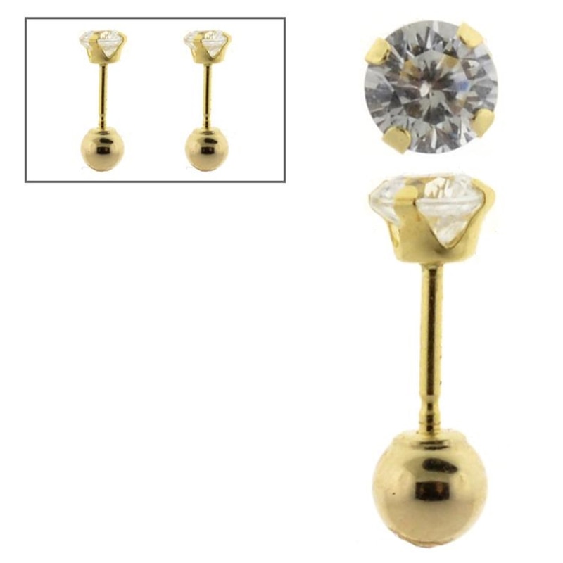 Child's Reversible Cubic Zirconia and 10K Gold Ball Stud Earrings