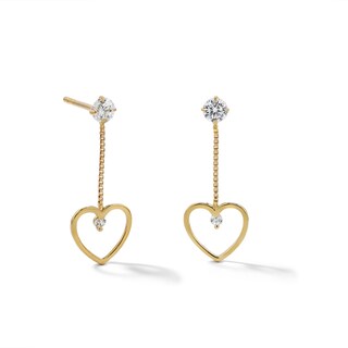 Cubic Zirconia Open Heart Dangle Earrings in 10K Gold