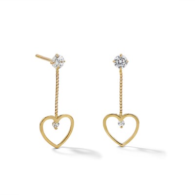 Cubic Zirconia Open Heart Dangle Earrings in 10K Gold