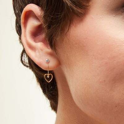 Cubic Zirconia Open Heart Dangle Earrings in 10K Gold