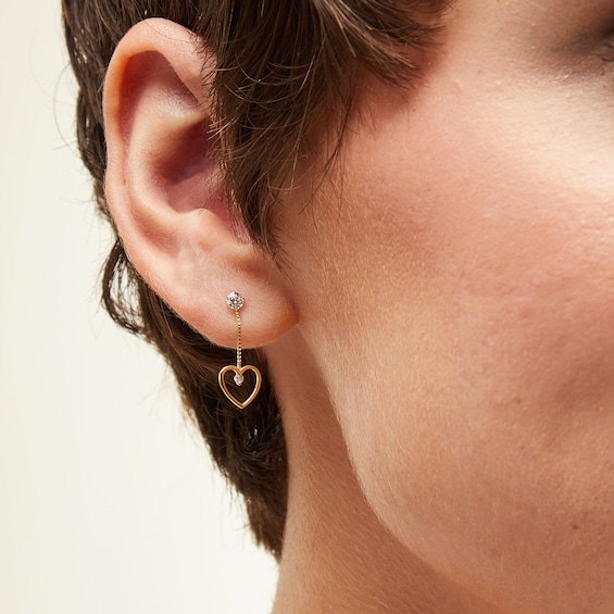 Cubic Zirconia Open Heart Dangle Earrings in 10K Gold