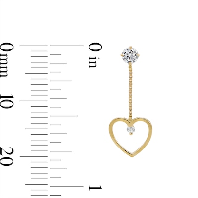 Cubic Zirconia Open Heart Dangle Earrings in 10K Gold
