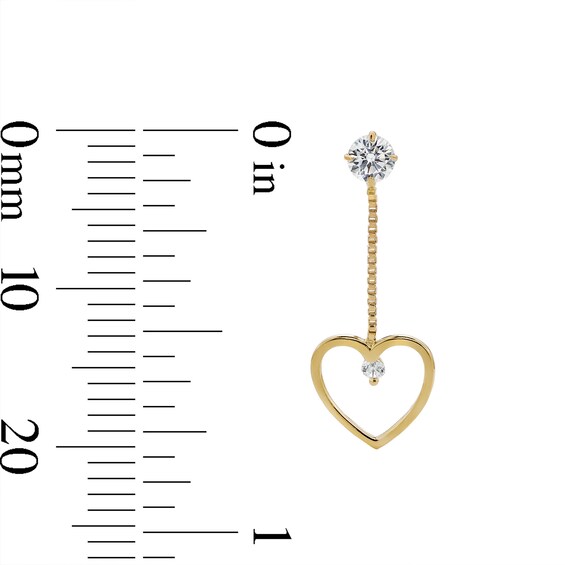 Cubic Zirconia Open Heart Dangle Earrings in 10K Gold