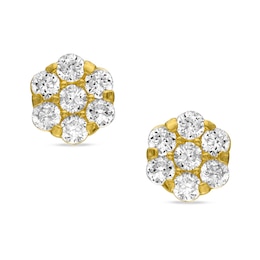 Cubic Zirconia Flower Stud Earrings in 10K Gold