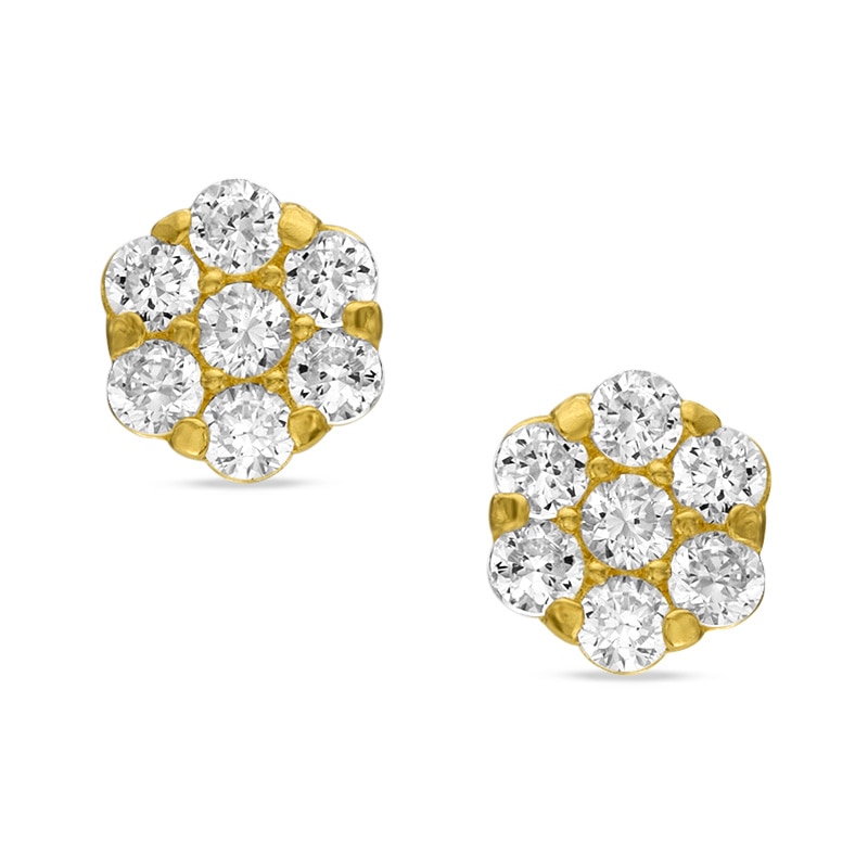 Cubic Zirconia Flower Stud Earrings in 10K Gold