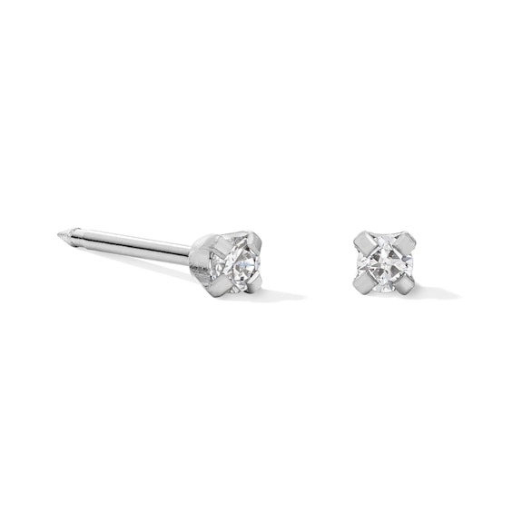 2mm Cubic Zirconia Solitaire Stud Piercing Earrings in Solid Stainless Steel