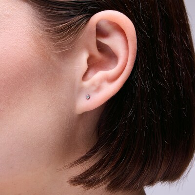 2mm Cubic Zirconia Solitaire Stud Piercing Earrings in Solid Stainless Steel