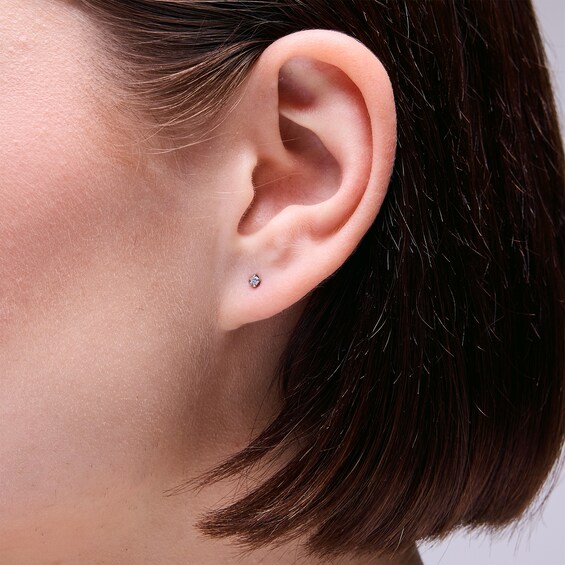 2mm Cubic Zirconia Solitaire Stud Piercing Earrings in Solid Stainless Steel