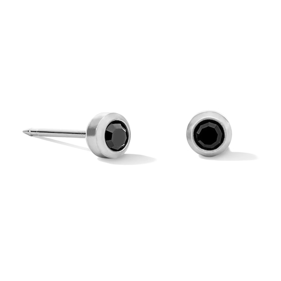 3mm Black Cubic Zirconia Solitaire Stud Piercing Earrings in Solid Titanium