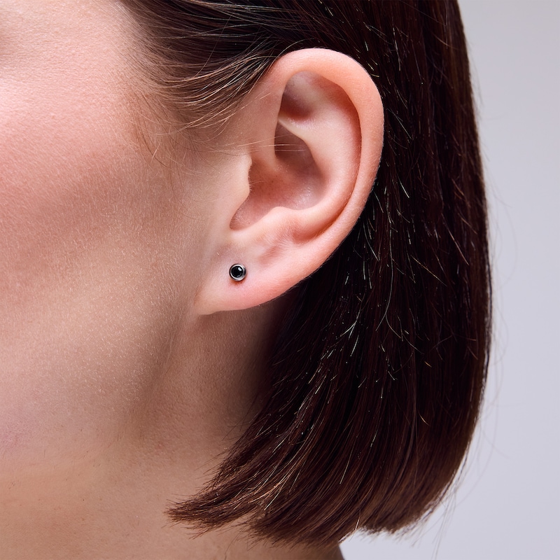 Main Image 2 of 3mm Black Cubic Zirconia Solitaire Stud Piercing Earrings in Solid Titanium