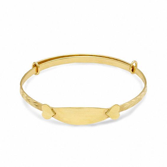 Child's Adjustable 14K Gold Heart ID Bangle Bracelet