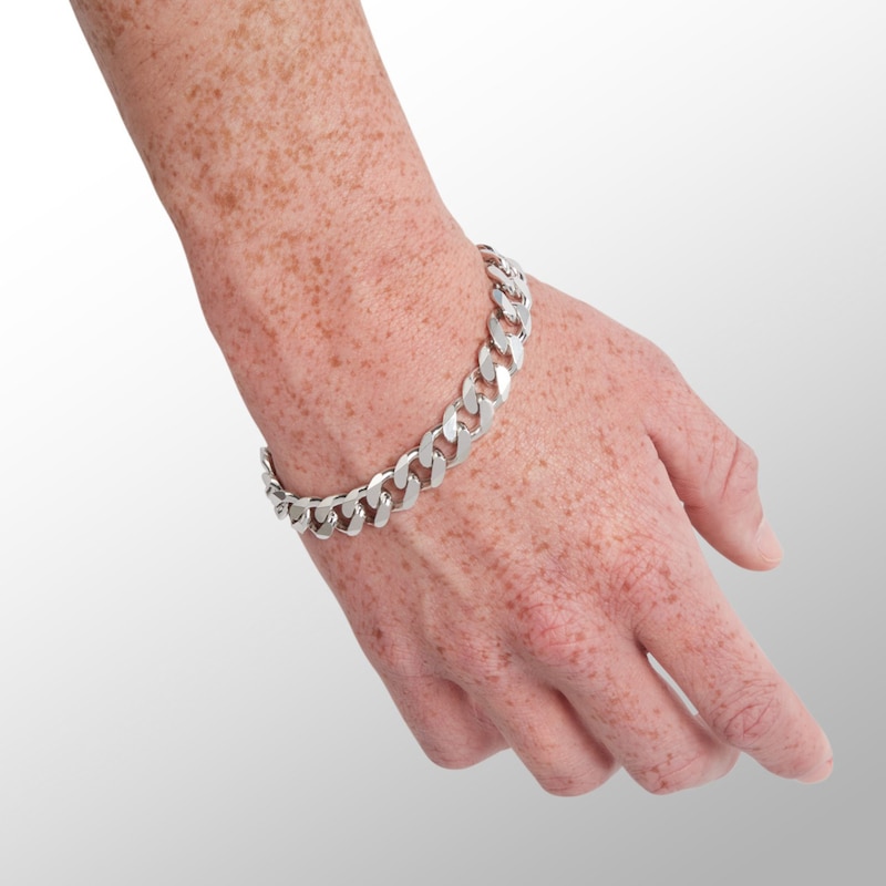 Main Image 3 of Sterling Silver Curb Chain Bracelet Made in Italy - 9"