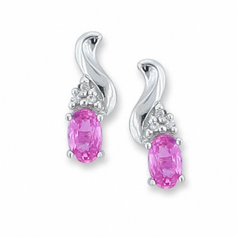 Oval Sapphire Fashion Earrings in 10K White Gold with Diamond Accents