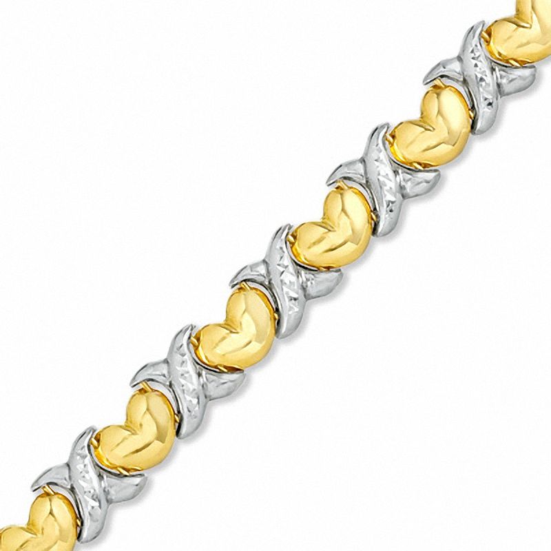 Main Image 1 of 14K Two-Tone Gold Diamond-Cut "X" and Heart Stampato Bracelet - 7.25"