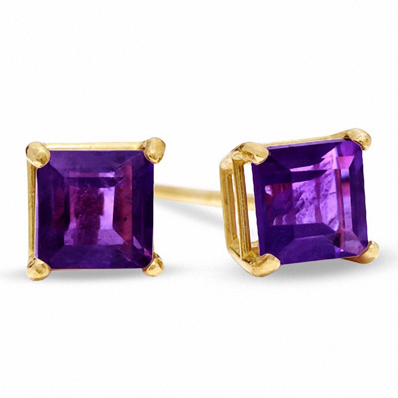 Main Image 1 of 4mm Princess-Cut Amethyst Stud Earrings in 10K Gold