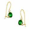 Oval Synethetic Emerald Drop Earrings in 10K Gold with CZ