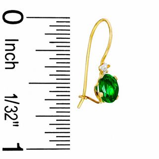 Oval Synethetic Emerald Drop Earrings in 10K Gold with CZ