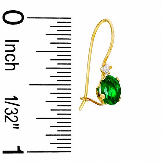 Oval Synethetic Emerald Drop Earrings in 10K Gold with CZ