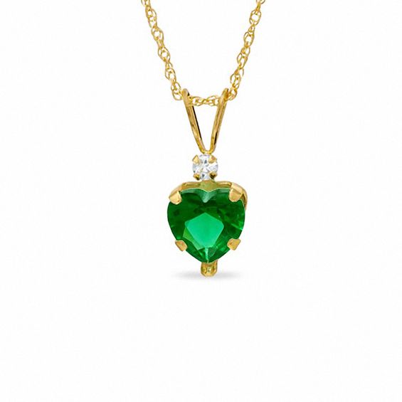 6mm Heart-Shaped Simulated Emerald Pendant in 10K Gold with Cubic Zirconia