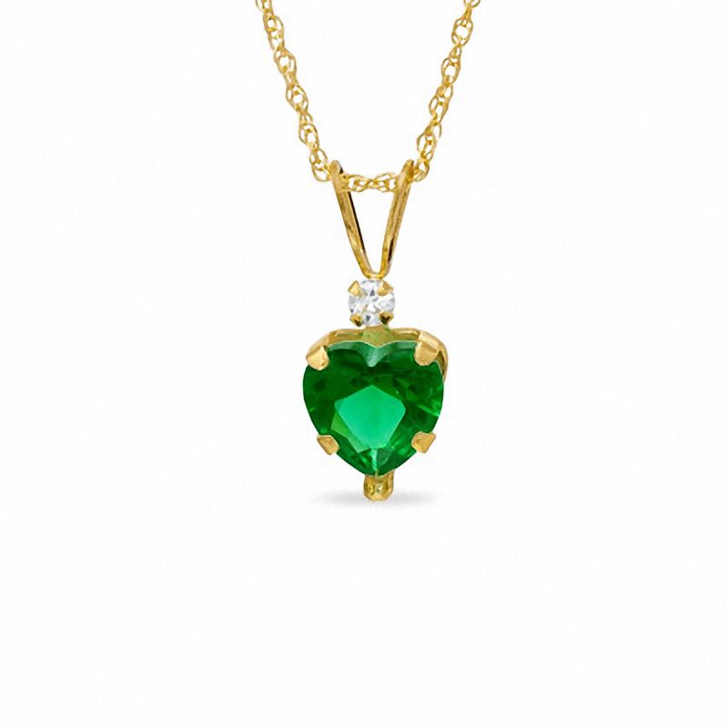 Main Image 1 of 6mm Heart-Shaped Simulated Emerald Pendant in 10K Gold with Cubic Zirconia