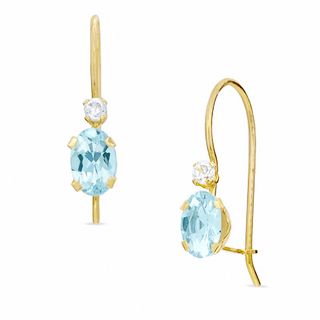 5mm Heart-Shaped Aquamarine Drop Earrings in 10K Gold with CZ
