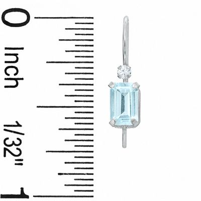 Emerald-Cut Aquamarine Drop Earrings in 10K White Gold with CZ's