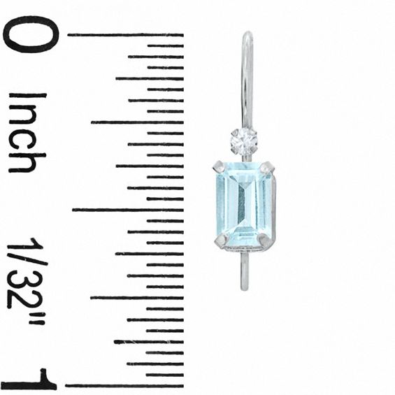 Emerald-Cut Aquamarine Drop Earrings in 10K White Gold with CZ's