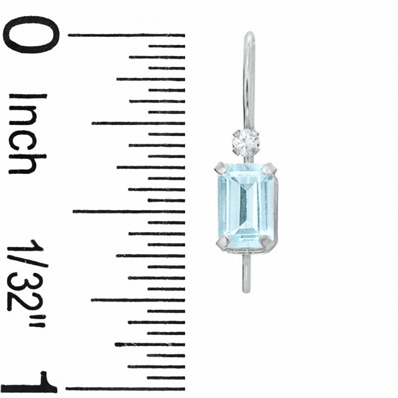 Emerald-Cut Aquamarine Drop Earrings in 10K White Gold with CZ's