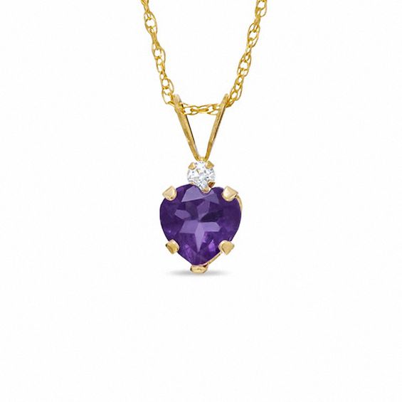 6mm Heart Amethyst Pendant in 10K Gold with CZ