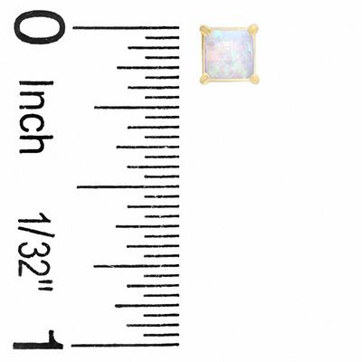 4mm Princess-Cut Lab-Created Opal Stud Earrings in 10K Gold