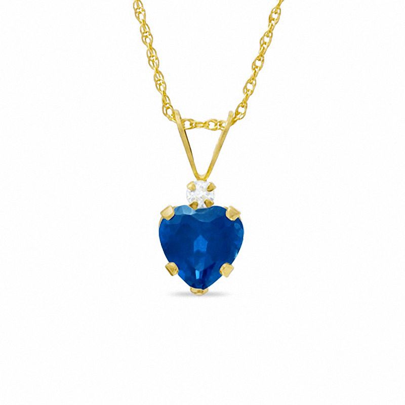 Main Image 1 of 6mm Heart-Shaped Lab-Created Sapphire Pendant in 10K Gold with CZ