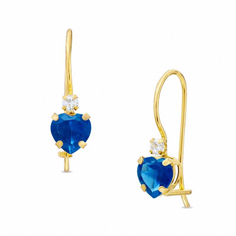 5mm Heart-Shaped Lab-Created Sapphire Drop Earrings in 10K Gold with CZ