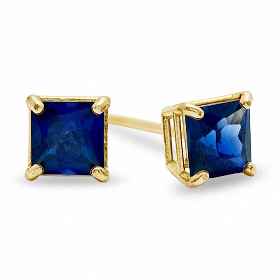 4mm Princess-Cut Lab-Created Sapphire Stud Earrings in 10K Gold