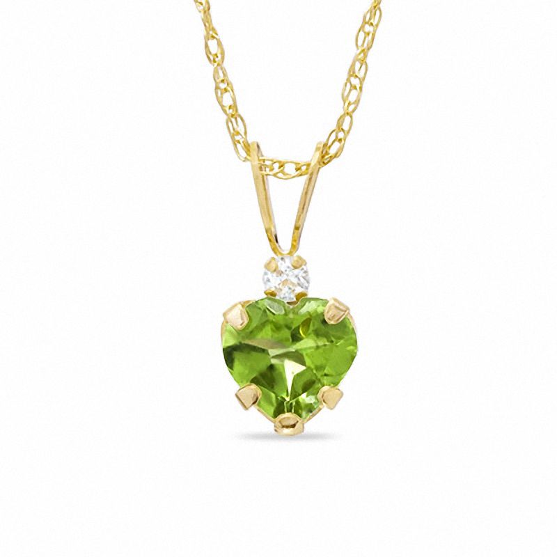 Main Image 1 of 6mm Heart-Shaped Peridot Pendant in 10K Gold with CZ