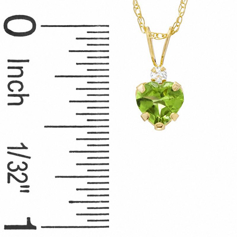 Main Image 2 of 6mm Heart-Shaped Peridot Pendant in 10K Gold with CZ