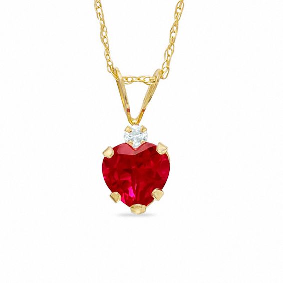 6mm Heart-Shaped Lab-Created Ruby Pendant in 10K Gold with CZ