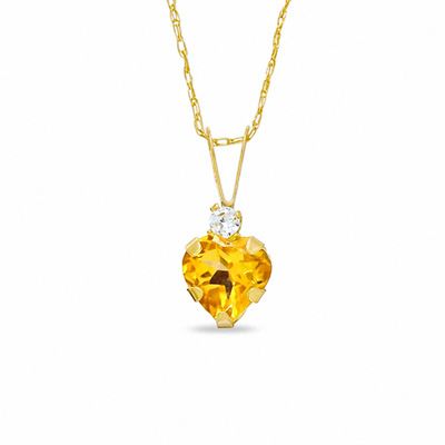 6mm Heart Citrine Pendant in 10K Gold with CZ