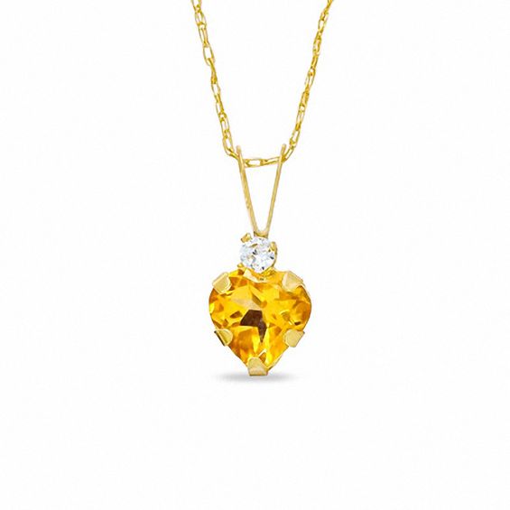 6mm Heart Citrine Pendant in 10K Gold with CZ