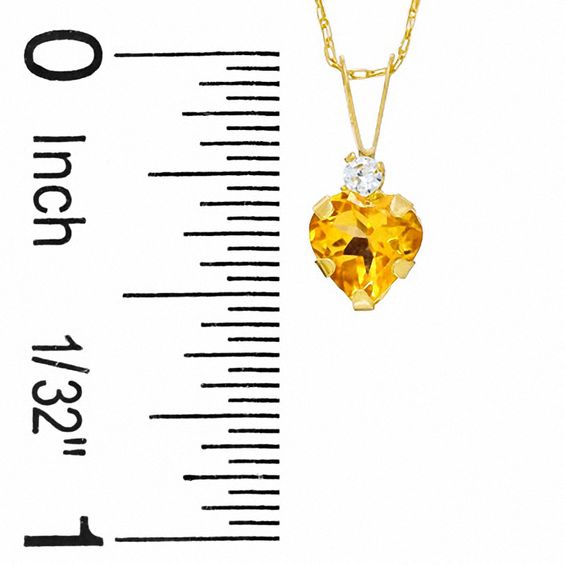 6mm Heart Citrine Pendant in 10K Gold with CZ