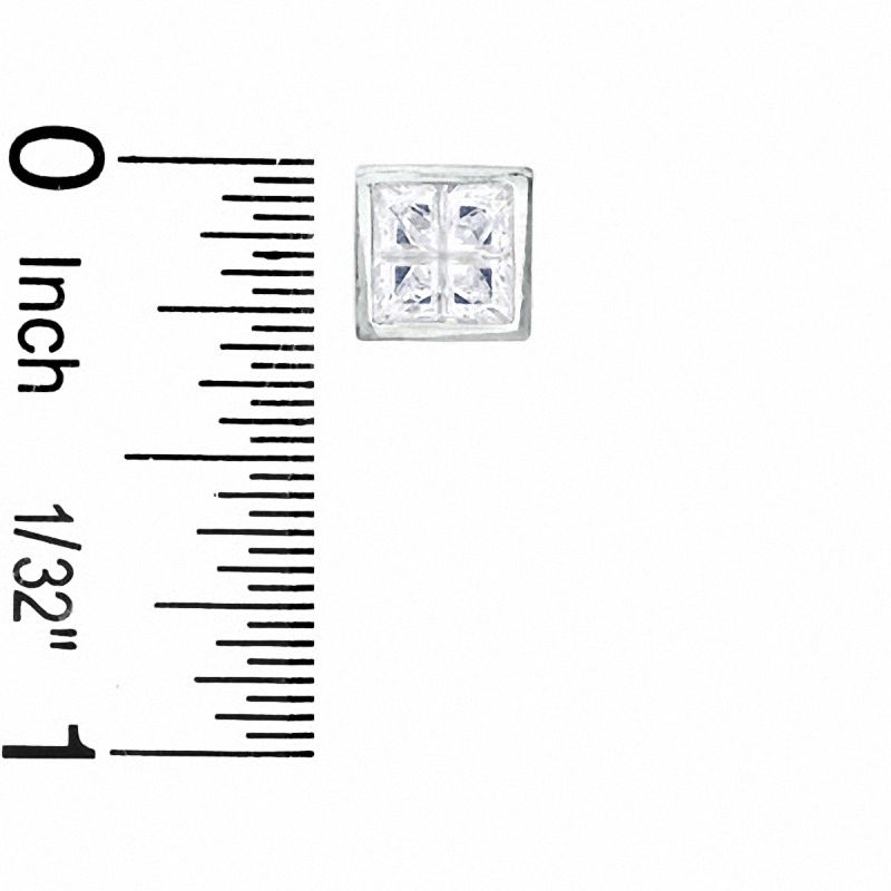 Quad Square-Cut Cubic Zirconia Stud Earrings in Sterling Silver