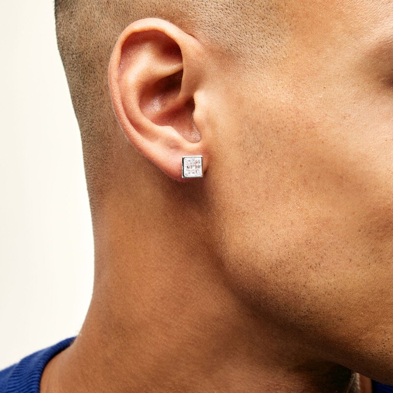 Main Image 2 of Quad Square-Cut Cubic Zirconia Stud Earrings in Sterling Silver