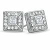Cubic Zirconia Double Square Stud Earrings in Sterling Silver