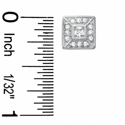 Cubic Zirconia Double Square Stud Earrings in Sterling Silver