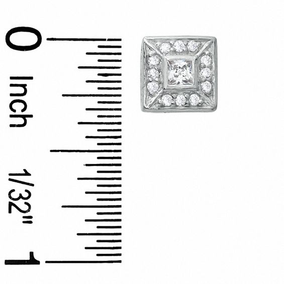 Cubic Zirconia Double Square Stud Earrings in Sterling Silver