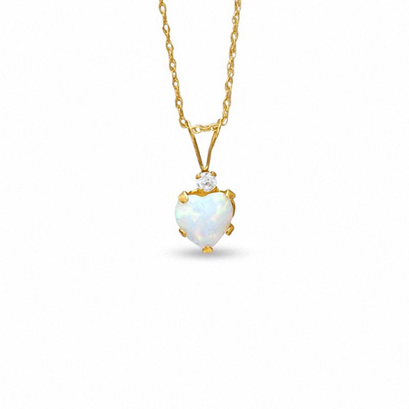 6mm Heart-Shaped Lab-Created Opal Pendant in 10K Gold with CZ