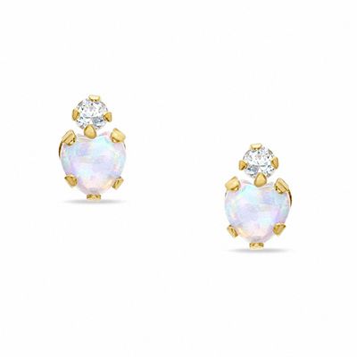 4mm Heart-Shaped Simulated Opal Stud Earrings in 10K Gold with CZ