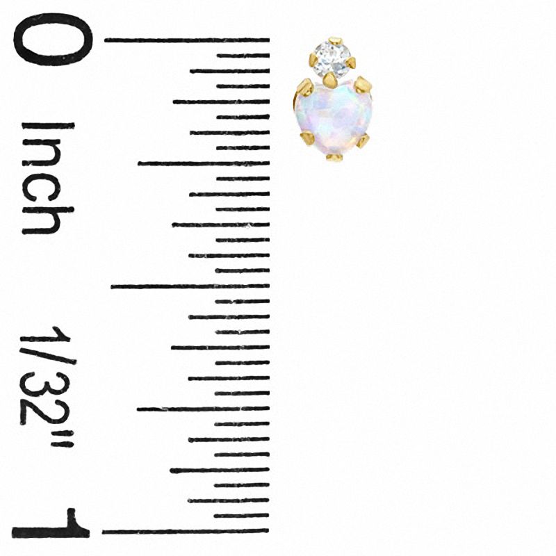 4mm Heart-Shaped Simulated Opal Stud Earrings in 10K Gold with CZ