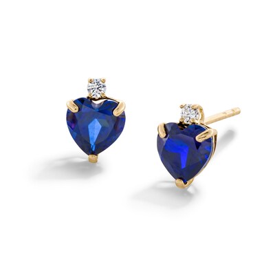 6mm Heart-Shaped Lab-Created Sapphire and Cubic Zirconia Stud Earrings in 10K Gold
